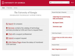 Examples of Client's Self Service Portals: University of Georgia
