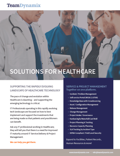 TeamDynamix Solutions for Healthcare Brochure Thumbnail Image