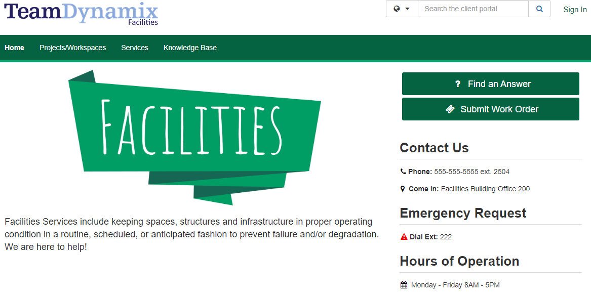 Screenshot of TeamDynamix Facilities Enterprise Service Management (ESM) Platform