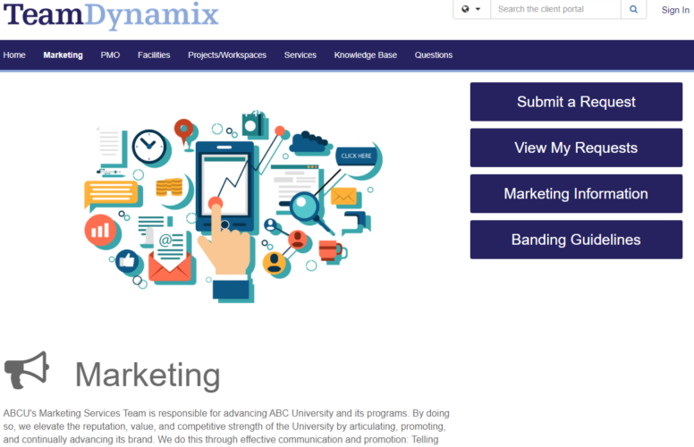 Screenshot of TeamDynamix ESM Platform for Marketing & Creative Activities
