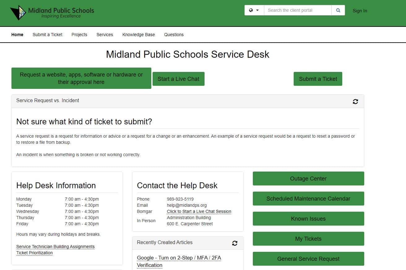ITSM Portal for Midland Public Schools